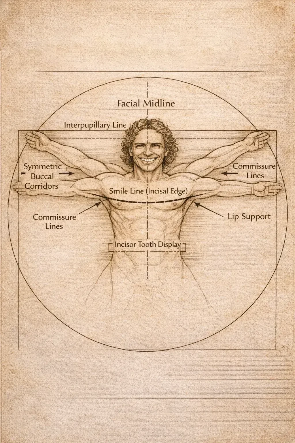 Renaissance-style proportional study drawing — the inspiration behind the Vitruvian Smile at Full Implant Choice